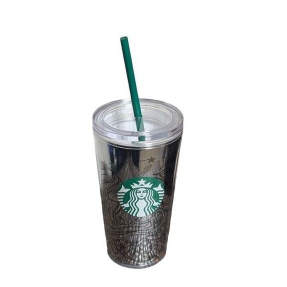 Starbucks Chrome Mermaid Mirrored Acrylic 16oz Tumbler with Straw and Lid - Picture 1 of 5